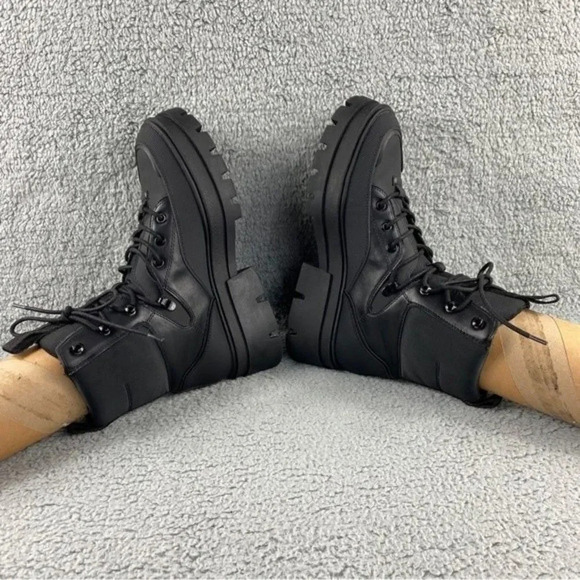 ZARA CHUNKY Ankle Womens‎ 9 Boots Black Combat Shoes Lace Up Platform Wedge - Picture 8 of 16
